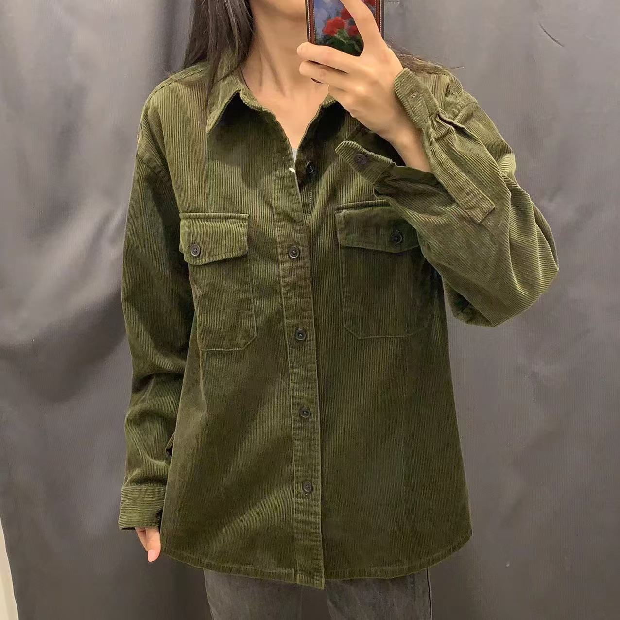 Damen Kordjacke Lässig Brusttaschen Beige - Norvielle