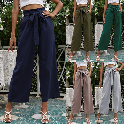 Damen Palazzo-Hose Elastischer Bund Bindegürtel Norvielle - Norvielle