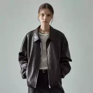 Damen Lederjacke Oversized mit Taschen
