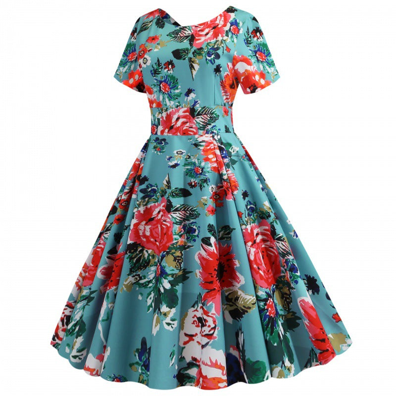 Damen Blumenkleid Weicher Stoff Midi-Länge