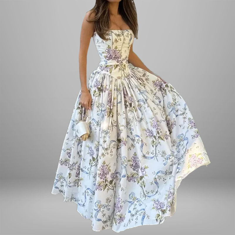 Damen Maxikleid Floralmuster Gerafftes Oberteil Norvielle