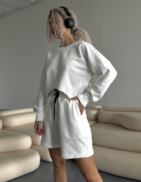 Damen Sweatshirt-Set mit Shorts Kordelzug Bunt