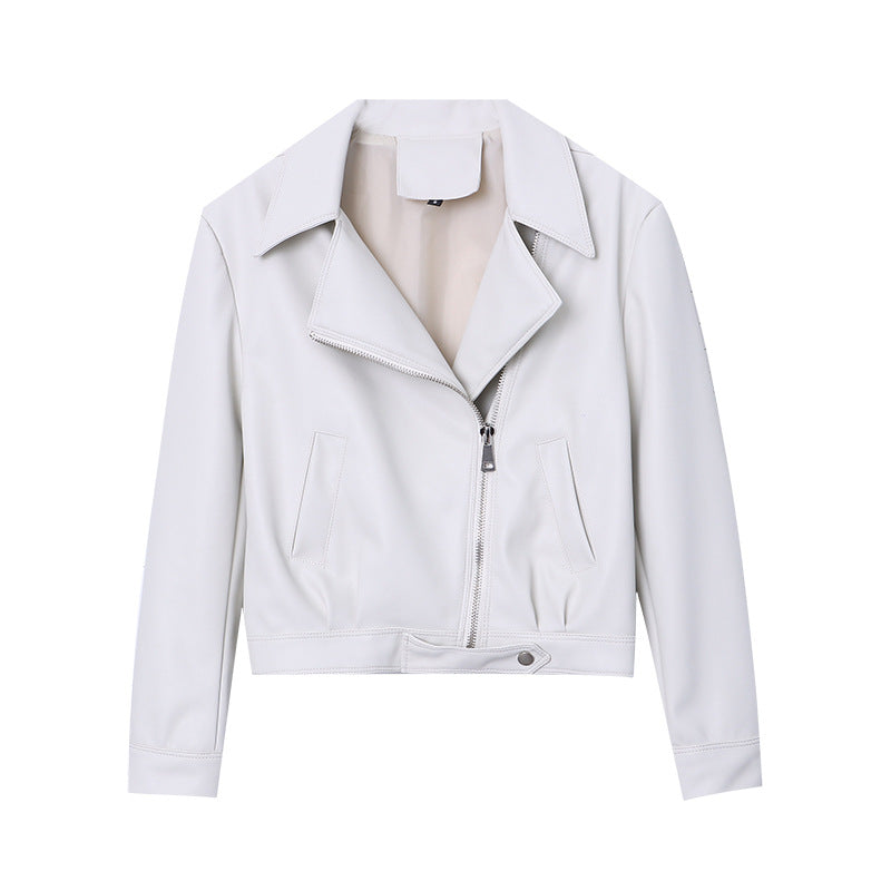 Damen Kunstlederjacke Reißverschluss Moderner Kragen