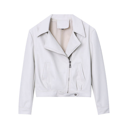 Damen Kunstlederjacke Reißverschluss Moderner Kragen