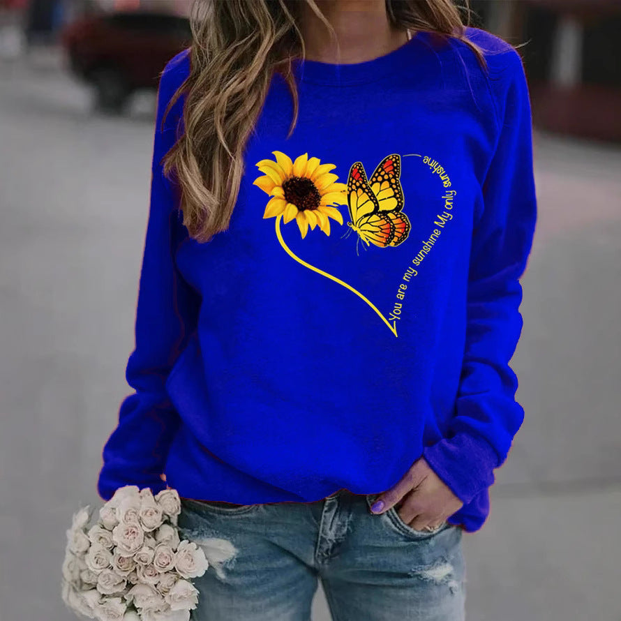 Damen Sweatshirt Grafisches Motiv Schmetterling Sonnenblume Norvielle