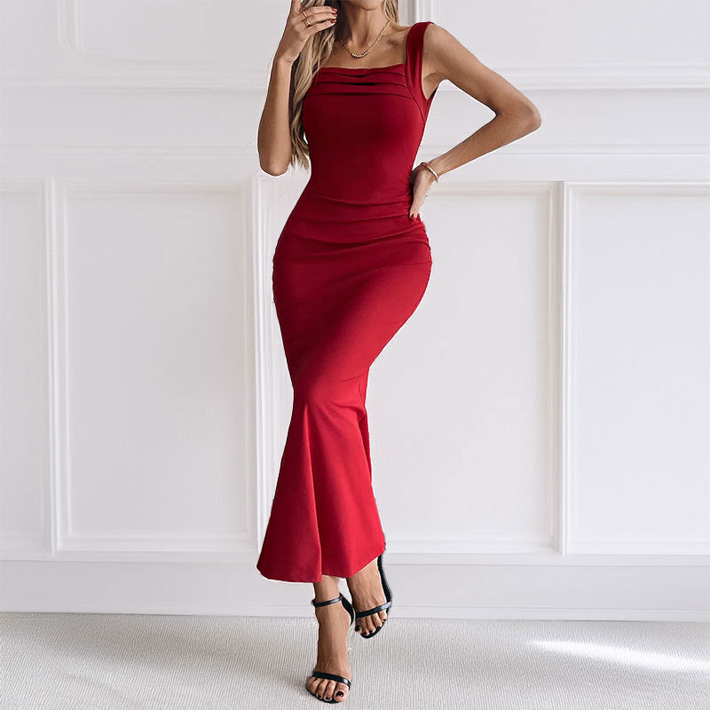 Damen Maxikleid Figurbetont U-Ausschnitt Elegantes Design