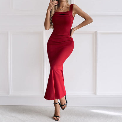 Damen Maxikleid Figurbetont U-Ausschnitt Elegantes Design