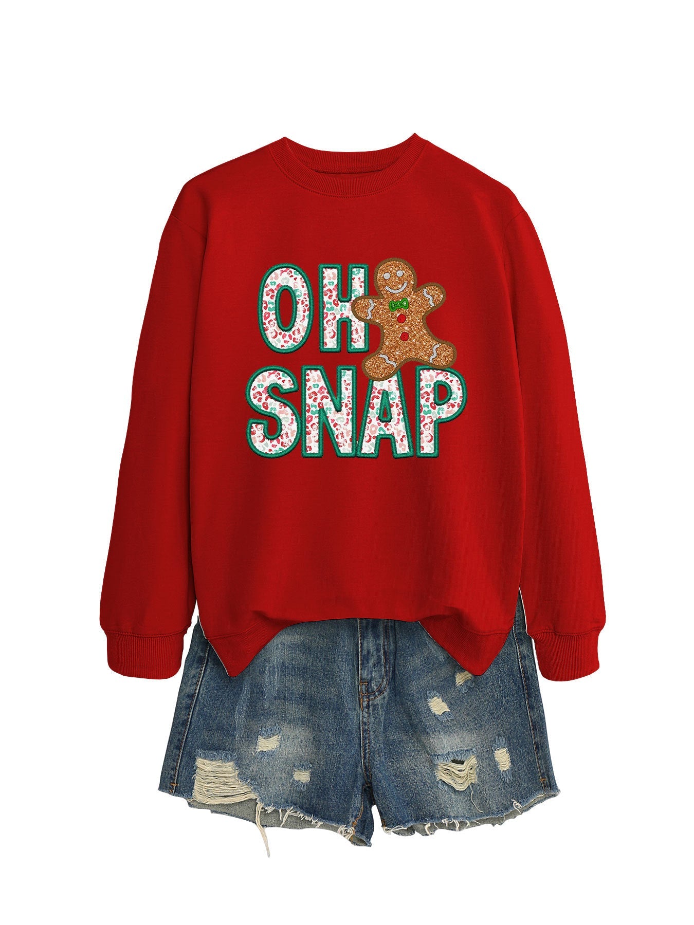 Damen Sweatshirt Lebkuchenmann Motiv Glitzer Schrift
