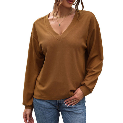 Damen Pullover V-Ausschnitt Waffelstrick Beige