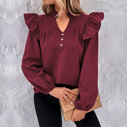 Damen Bluse Rüschenärmel Knöpfe Norvielle
