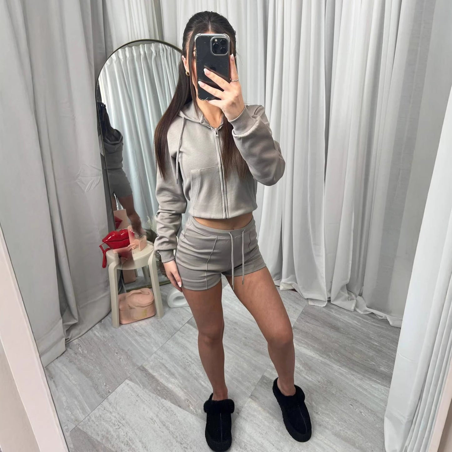 Damen Sportliches Kurzset mit Kapuze