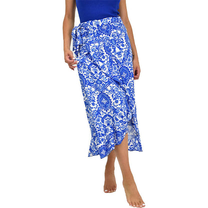 Damen Wickelrock Asymmetrisch Floralmuster