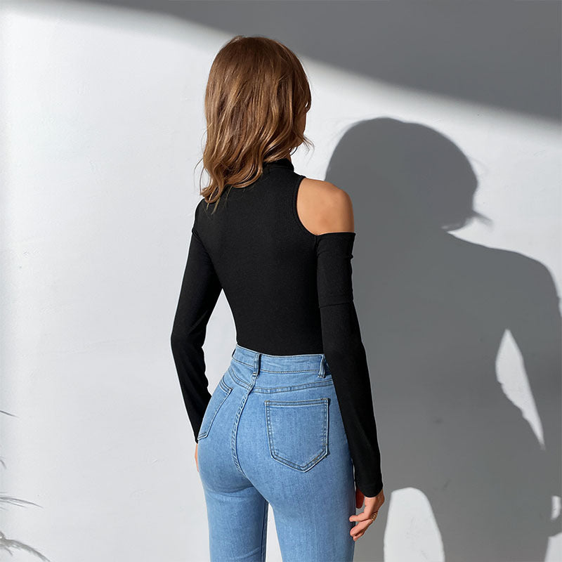 Damen Ein-Schulter-Bodysuit Langärmlig Elegant Norvielle