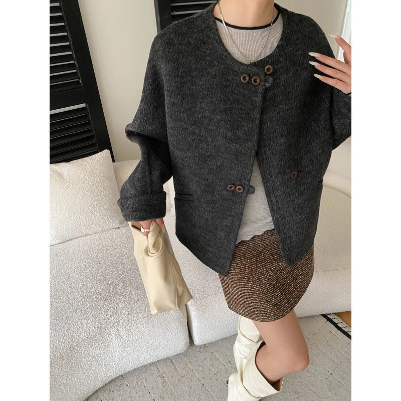 Damen Oversized-Jacke Wollmix Knöpfe