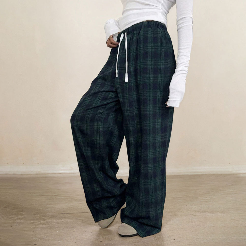 Damen Karohose Elastischer Bund Verstellbarer Kordelzug