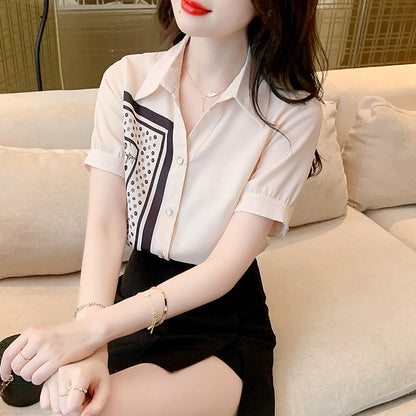 Damen Bluse Kunstmotiv Elegante Kurzärmel - Norvielle