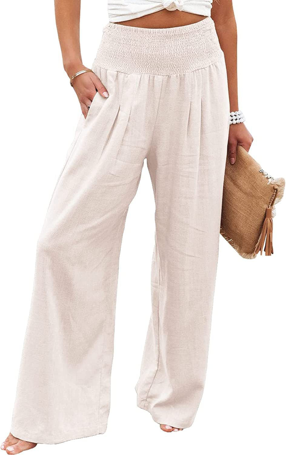 Damen Palazzo-Hose Elastischer Bund Seitentaschen