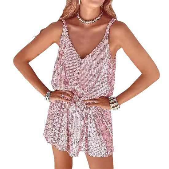 Damen Glitzer Jumpsuit V-Ausschnitt Elastisch Norvielle