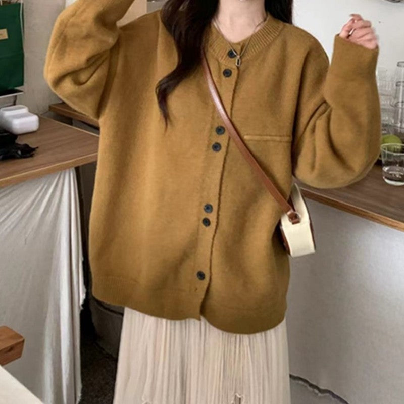 Damen Strickjacke Weichgarn Knopflos Beige