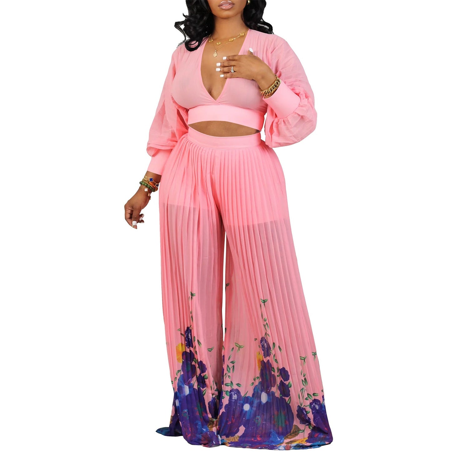 Damen Jumpsuit Voluminöse Ärmel Florales Muster Norvielle