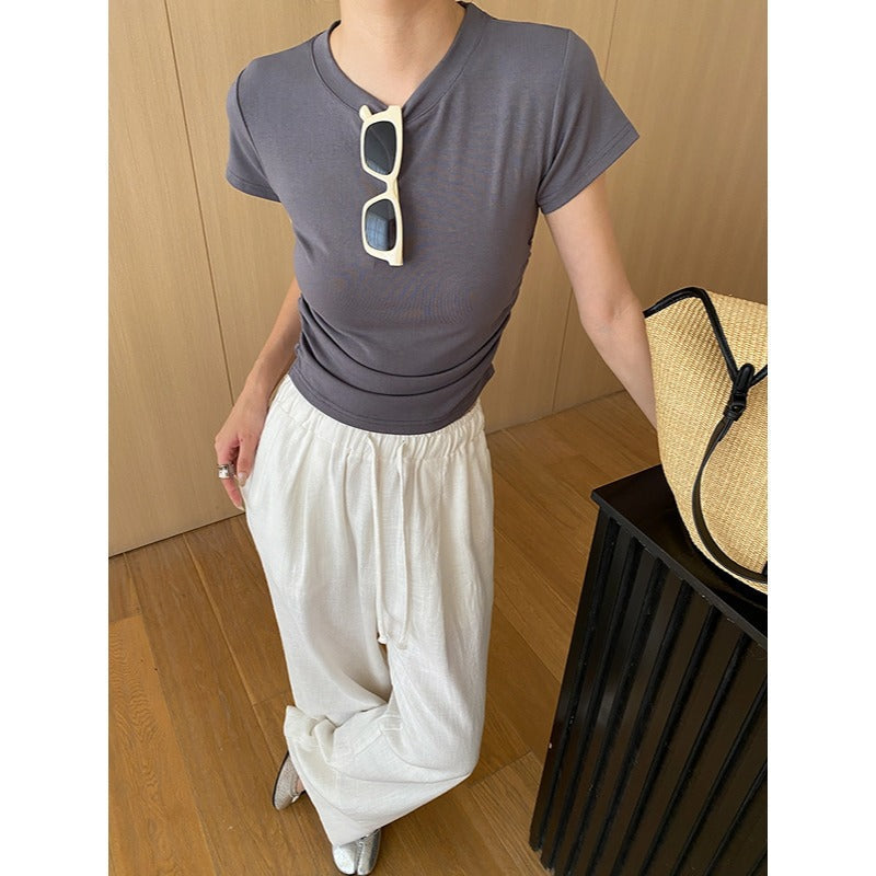 Damen T-Shirt Figurbetont Norvielle Raffungselemente - Norvielle