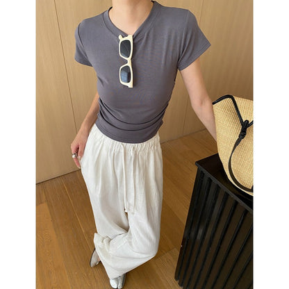 Damen T-Shirt Figurbetont Norvielle Raffungselemente - Norvielle