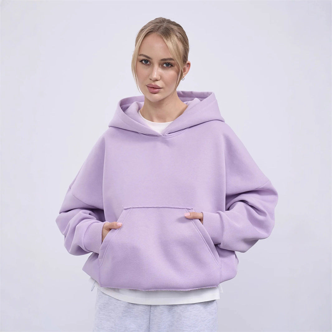 Damen Oversized Kapuzenpullover Kängurutasche Elastisch Beige