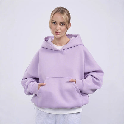 Damen Oversized Kapuzenpullover Kängurutasche Elastisch Beige
