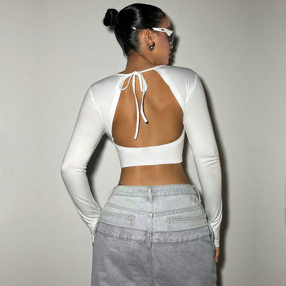 Damen Langarmtop V-Ausschnitt Cropped Baumwolle