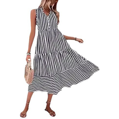 Damen Midikleid Gestreift Knopfleiste Norvielle