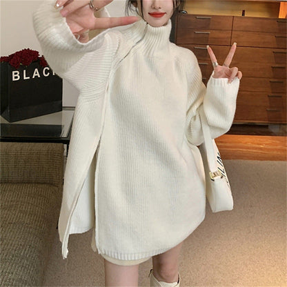 Damen Rollkragenpullover Oversized Reißverschluss Gerippt Beige