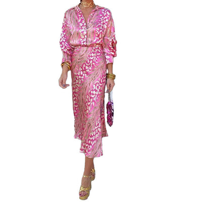 Damen Maxikleid Seide Wickel-Design Schimmernd