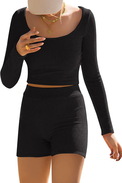 Damen Crop- und Shorts-Set Langärmlig Norvielle