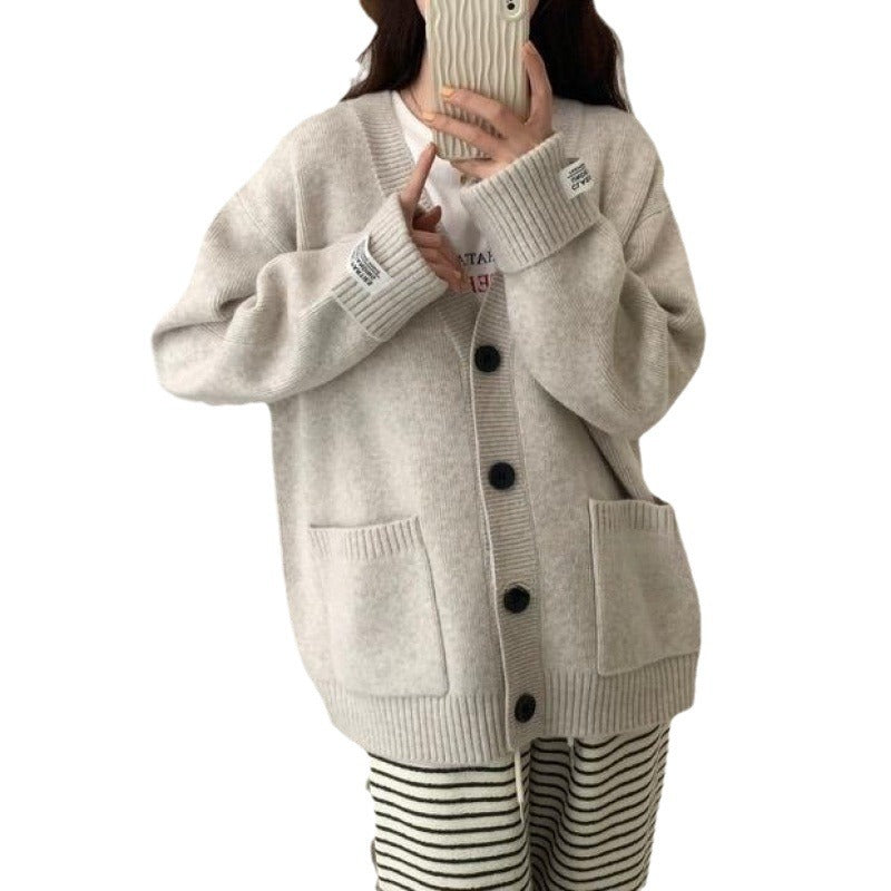 Damen Strickjacke Lässiger Schnitt Große Taschen Norvielle