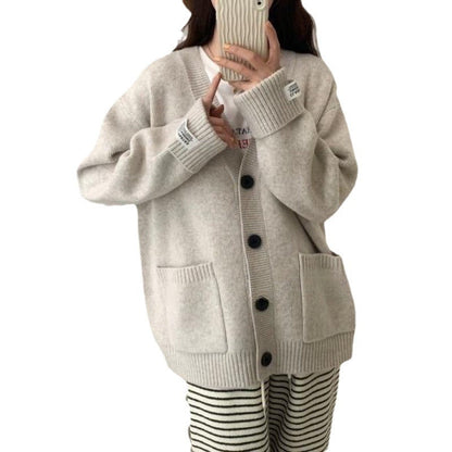 Damen Strickjacke V-Ausschnitt Große Taschen Norvielle