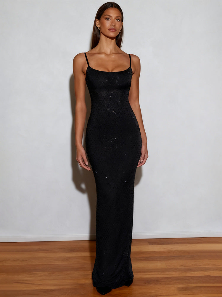 Damen Paillettenkleid Spaghettiträger Figurbetont