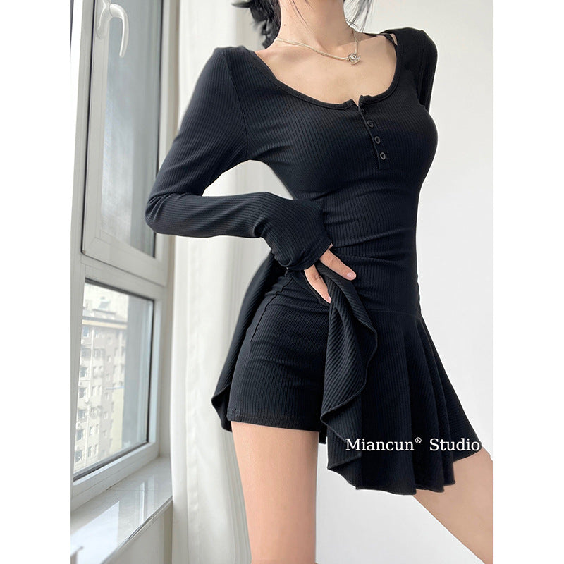 Damen Langarmkleid Fließender Rock Norvielle