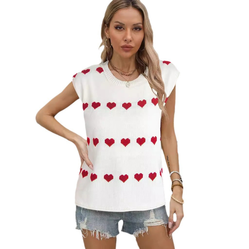 Damen Strickpulli Herzenmuster Lässiger Schnitt