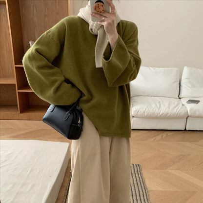 Damen Oversized Strickpullover Weiter Schnitt Feines Material Beige