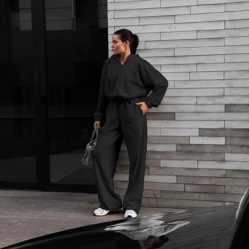 Damen Fleece-Jumpsuit mit Kapuze und Taschen Norvielle