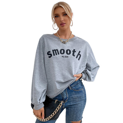 Damen Sweatshirt Puffärmel Schriftzug Grau