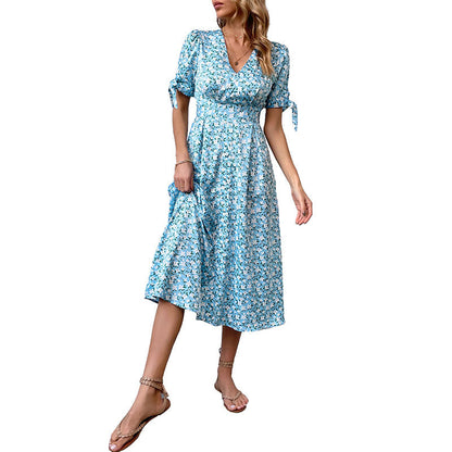 Damen Midi-Kleid Rüschen Wickelkleid Floralmuster