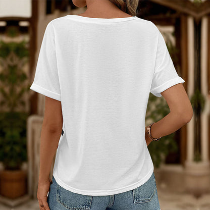 Damen Oberteil V-Ausschnitt Dekorative Knöpfe Bluse