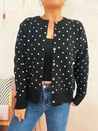 Damen Strickjacke Modern Punkte Knopfleiste Norvielle