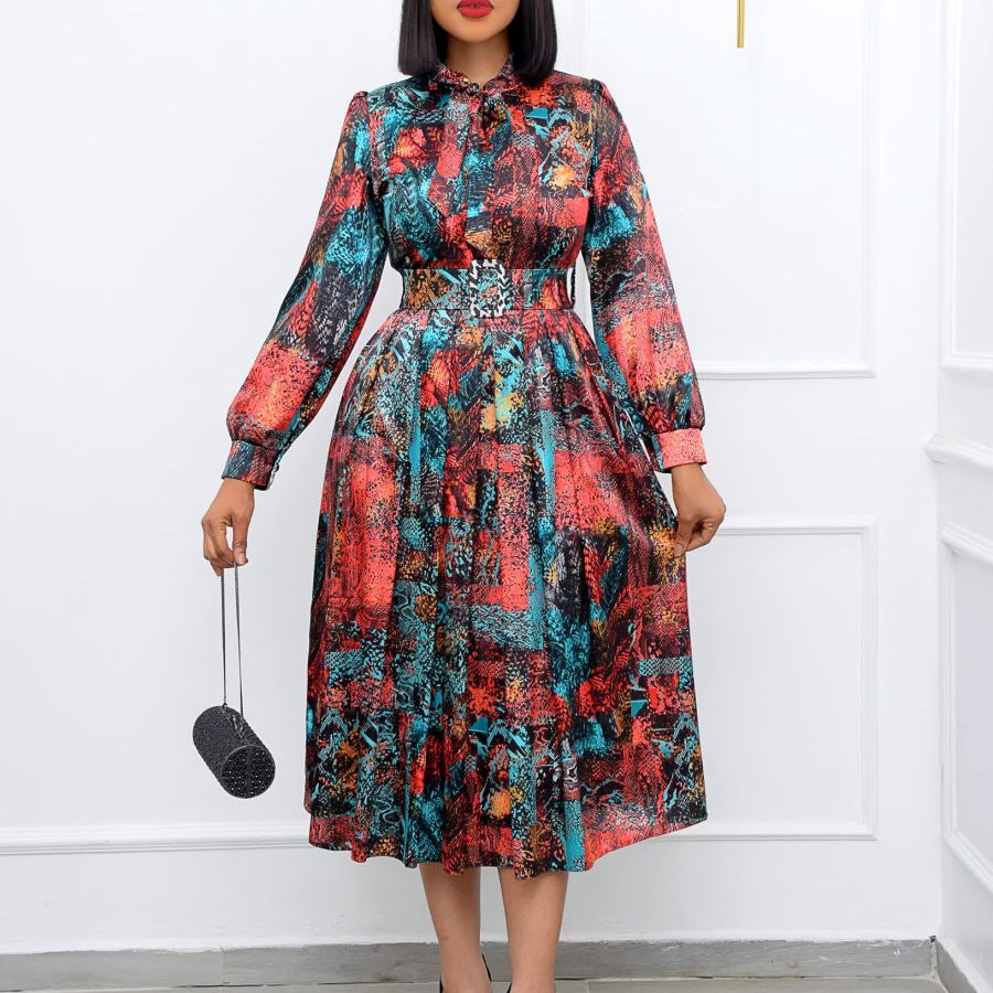 Damen Midi-Kleid mit Schleife und Gürtel Norvielle