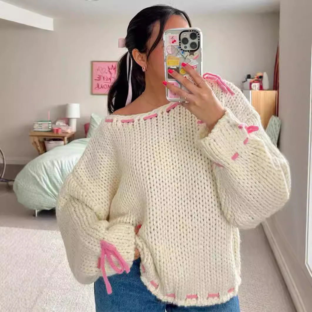 Damen Pullover Locker Kordelverschluss Norvielle