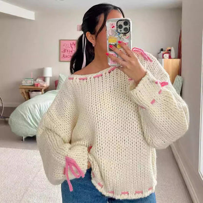 Damen Pullover Locker Kordelverschluss Norvielle