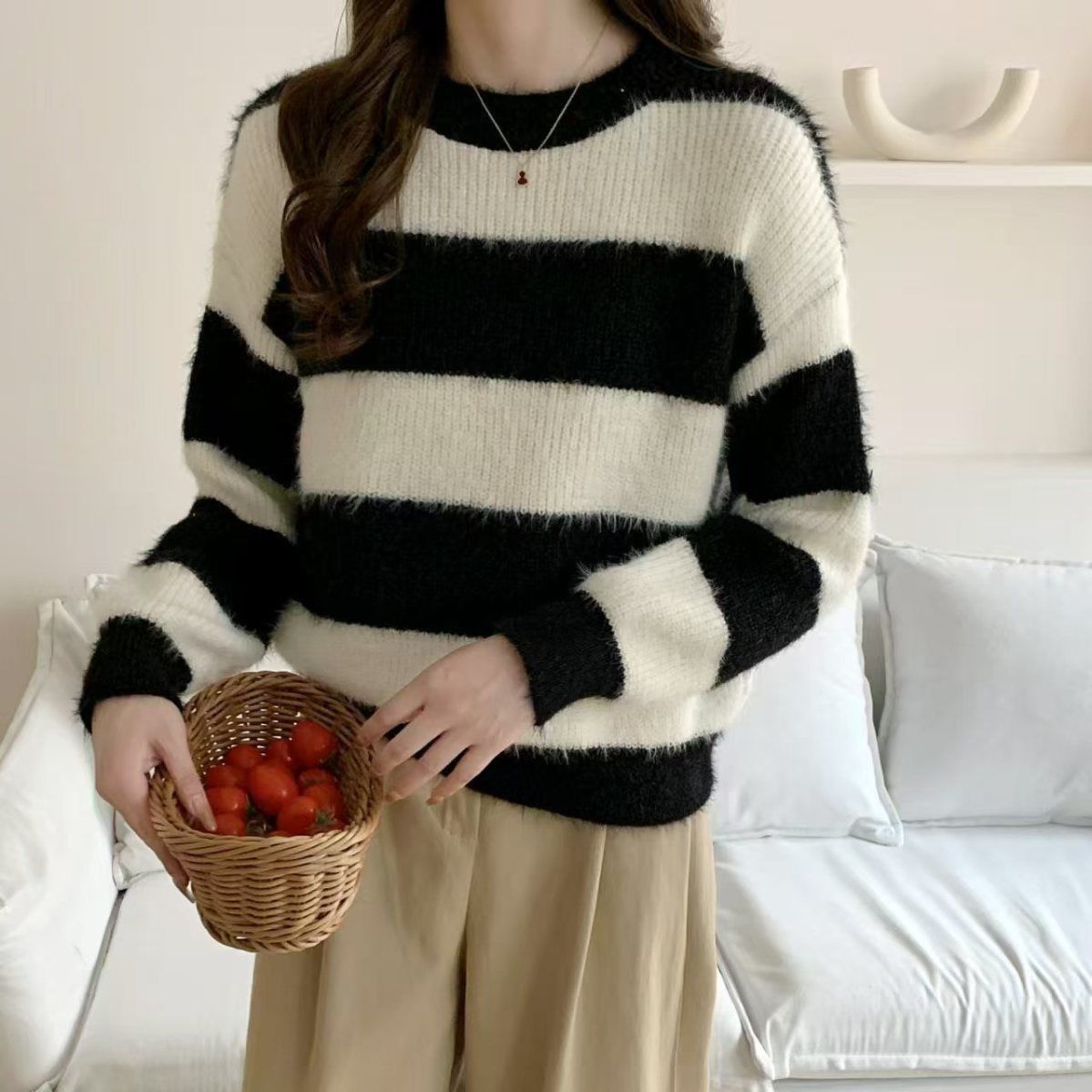 Damen Kuschelpullover Gestreift Norvielle