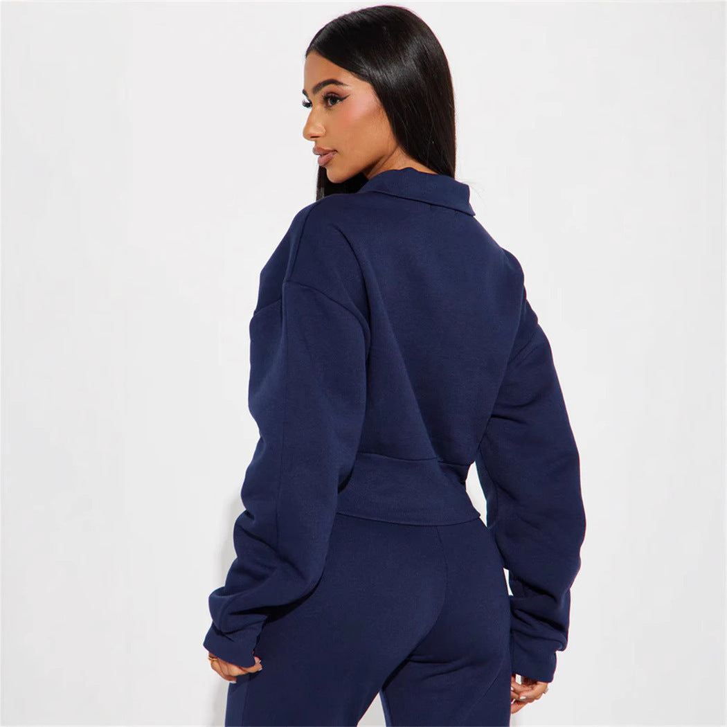 Damen Oversized Freizeit-Set mit Cropped Pullover und weiten Hosen