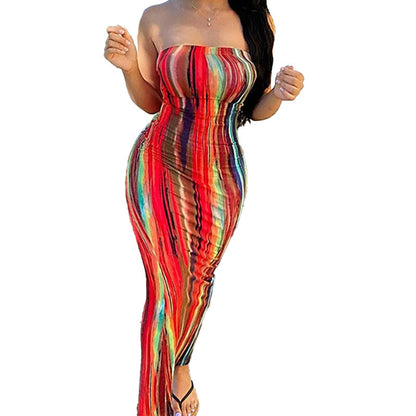 Damen Maxikleid Schulterfrei Farbenfroh Norvielle